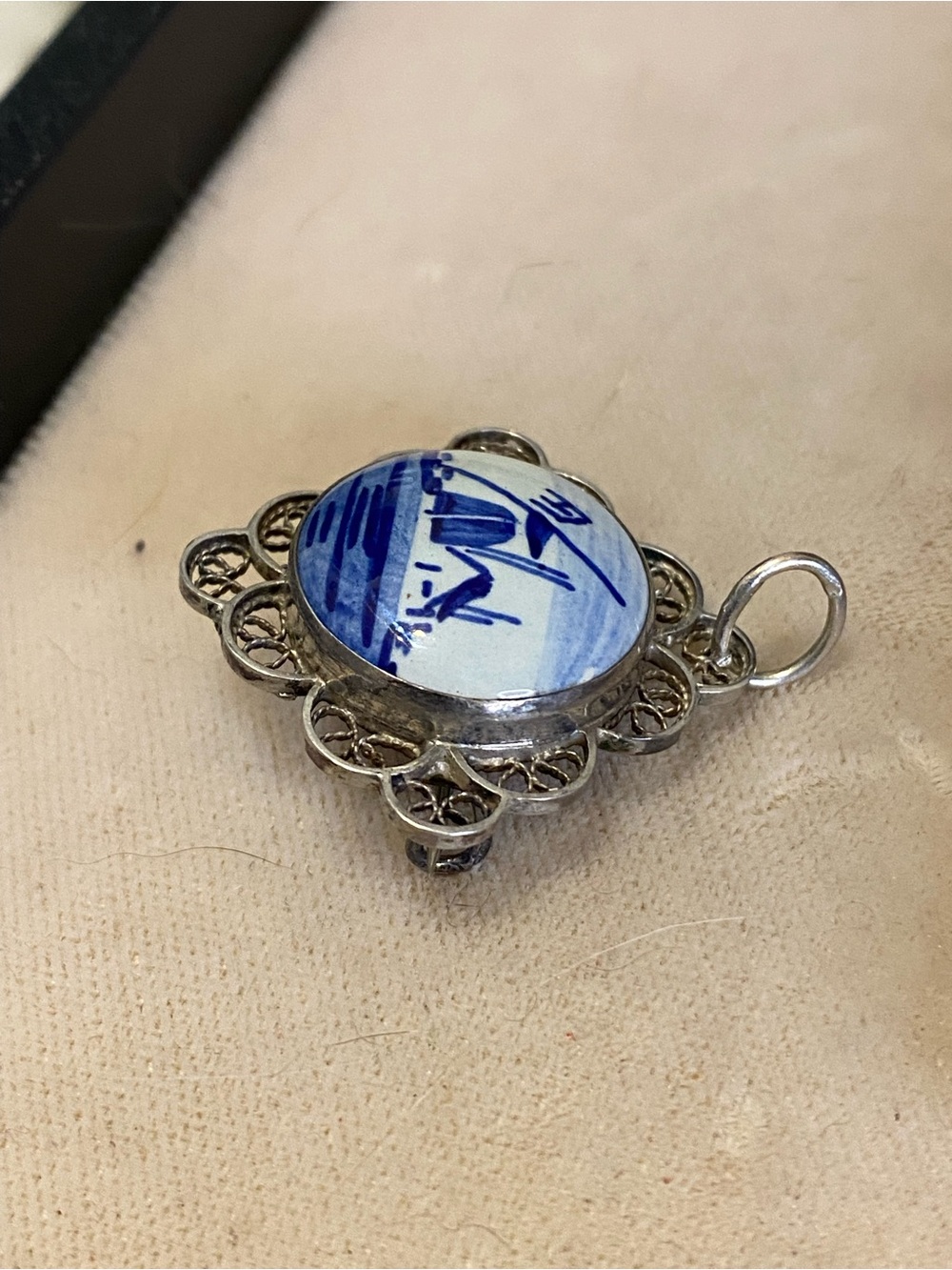 Vintage 835 Silver Delft Porcelain Bracelet & Matching Brooch Set - Picture 10 of 12
